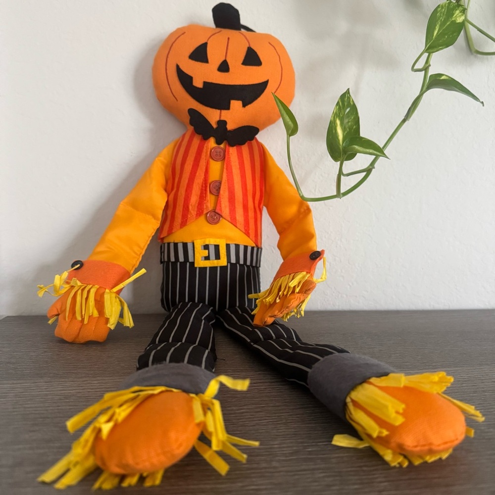 Halloween Pumpkin Scarecrow Plush - Orange and Black